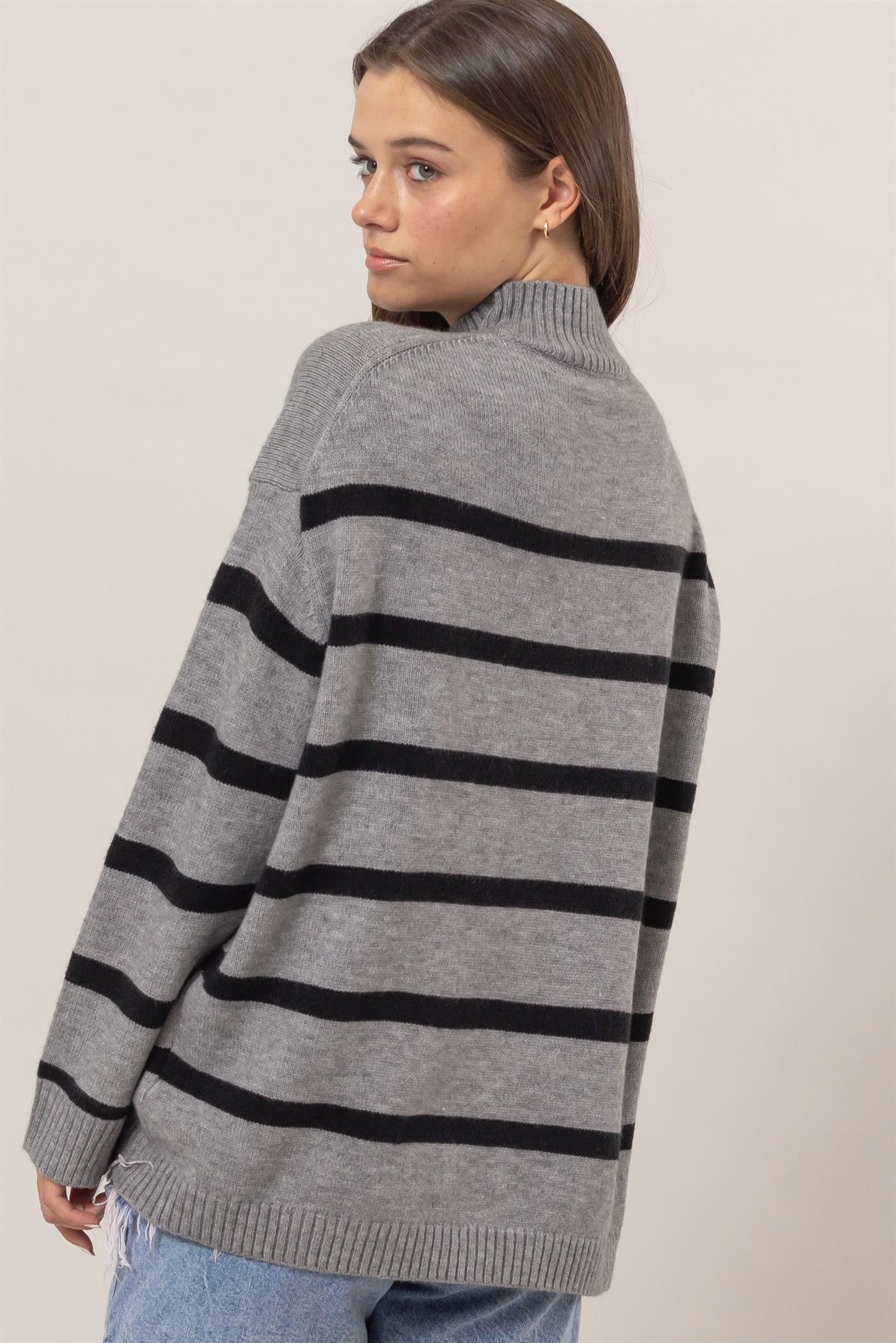 Grey Stripe Mock Neck