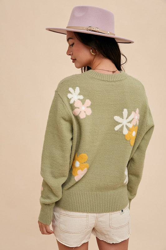 Sage Floral Sweater