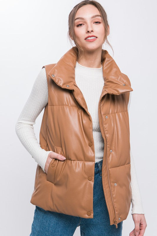 Camel Faux Leather Vest