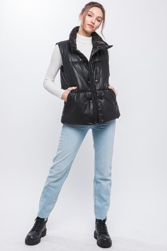 Black Faux Leather Vest