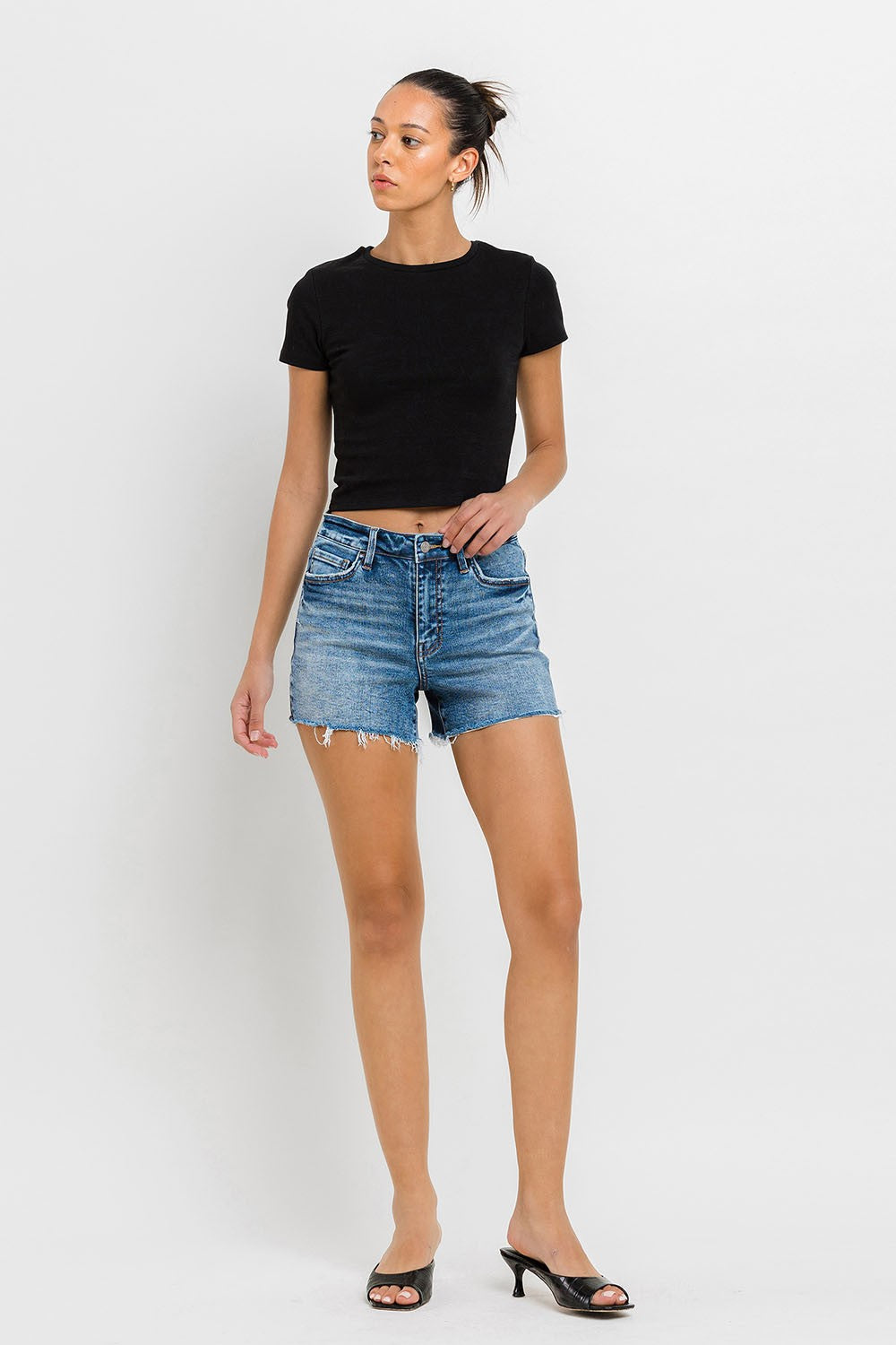 High Rise Raw Hem Shorts