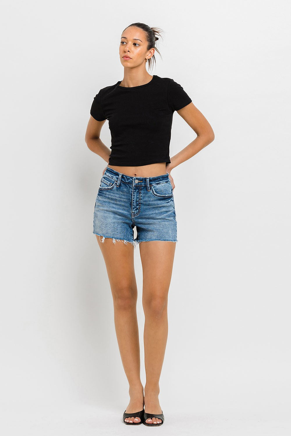 High Rise Raw Hem Shorts