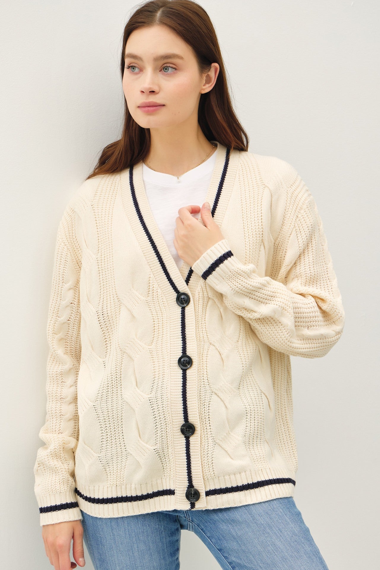 Natural Cable Knit Cardigan