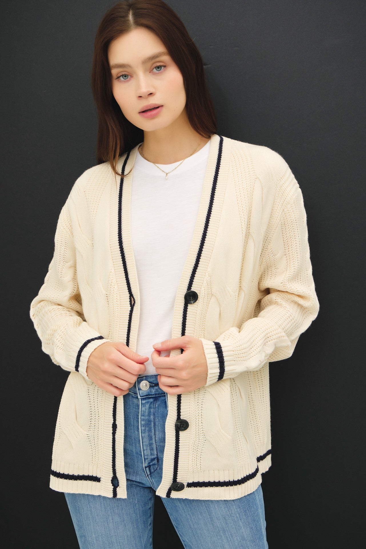 Natural Cable Knit Cardigan