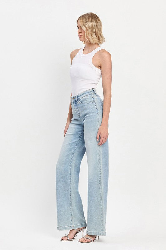 High Rise Light Wash Wide Leg Jeans