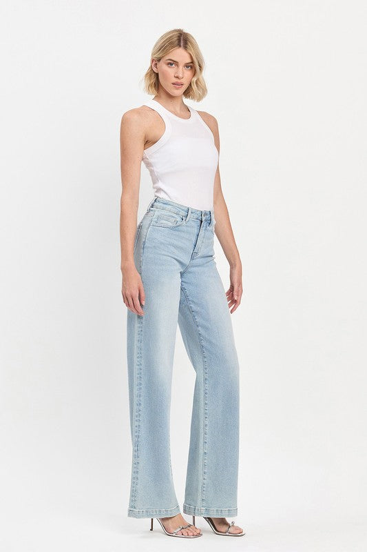 High Rise Light Wash Wide Leg Jeans