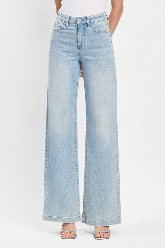 High Rise Light Wash Wide Leg Jeans