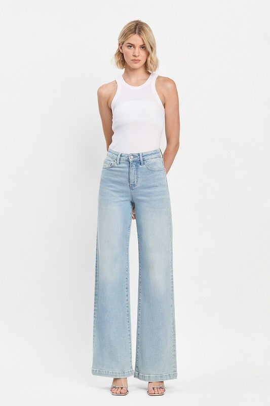 High Rise Light Wash Wide Leg Jeans