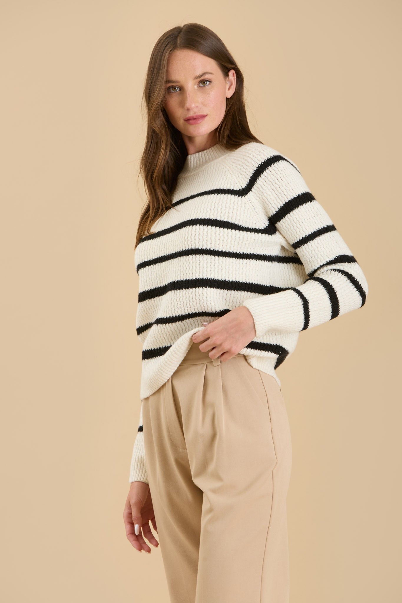 Stripe Mock Neck Sweater