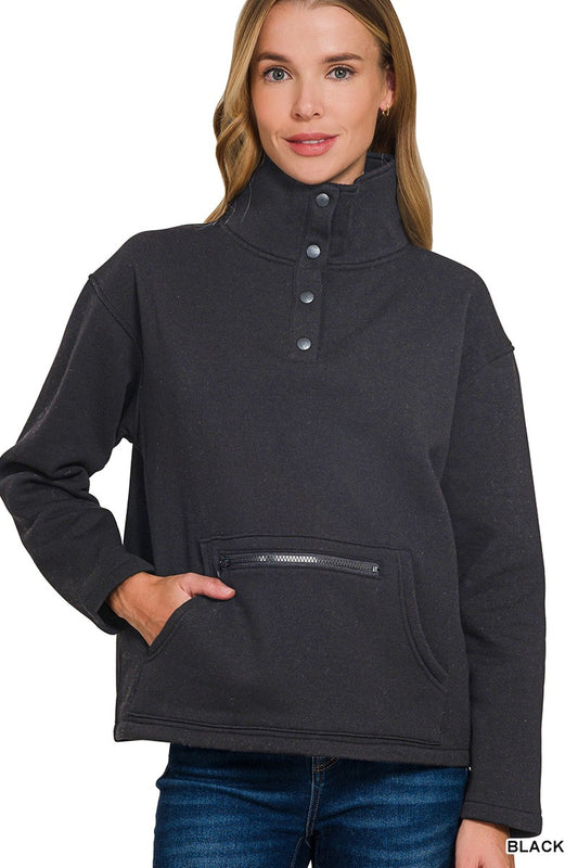 Black Snap Button Sweatshirt