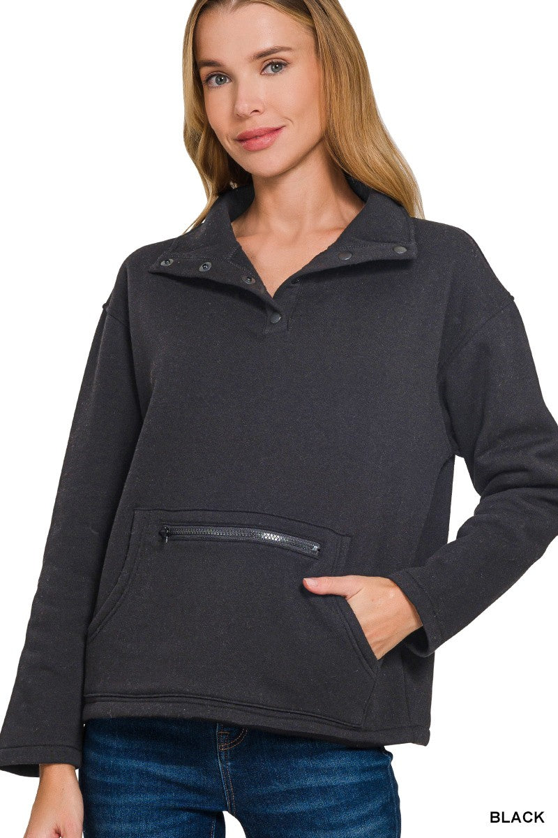 Black Snap Button Sweatshirt