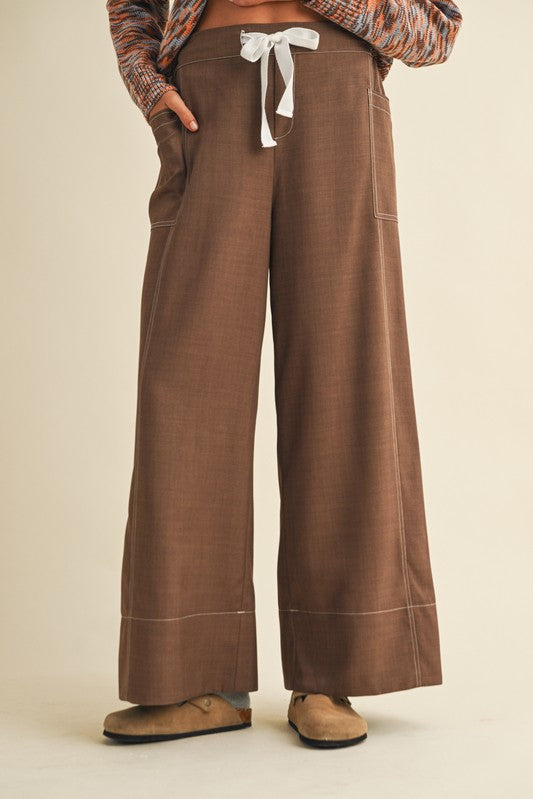 Mocha Stitch Wide Leg Cropped Pants