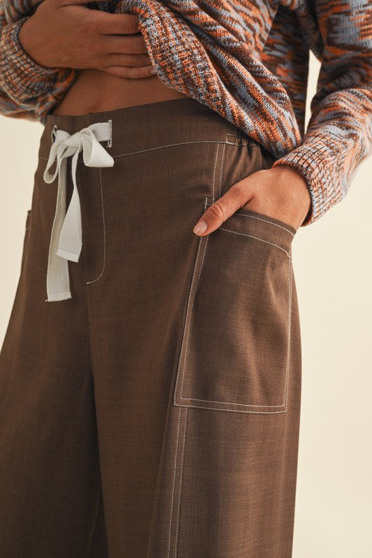 Mocha Stitch Wide Leg Cropped Pants