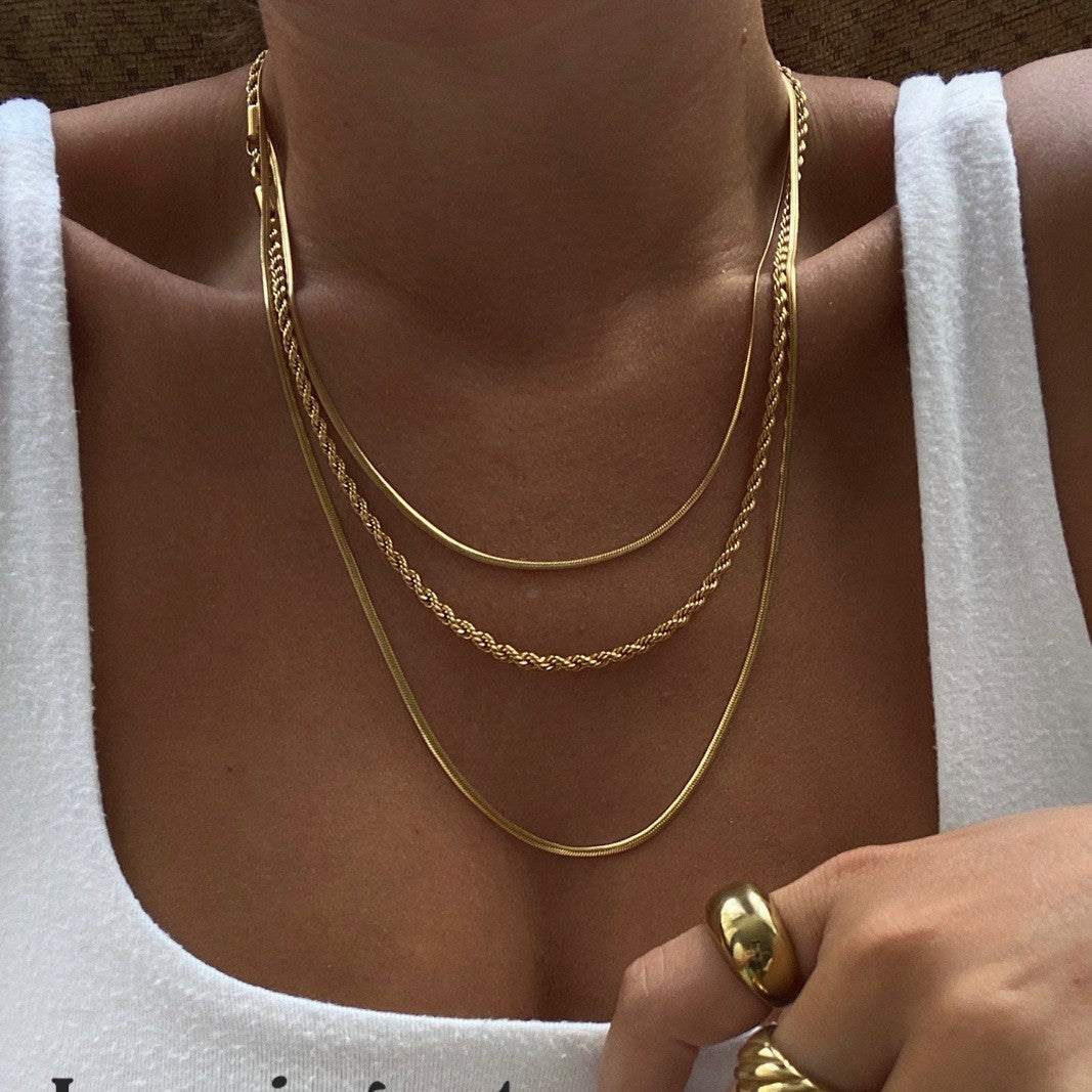 3-Layer Snake & Rope Chain Necklace