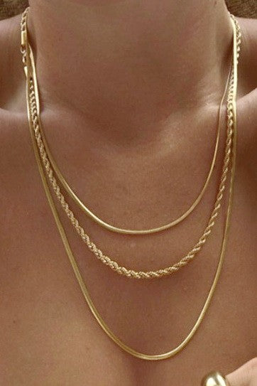 3-Layer Snake & Rope Chain Necklace