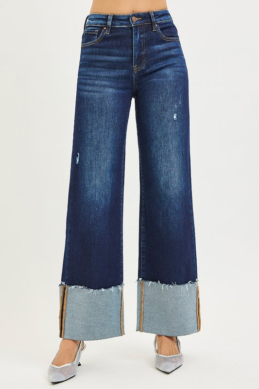 High Rise Wide Cuffed Jeans