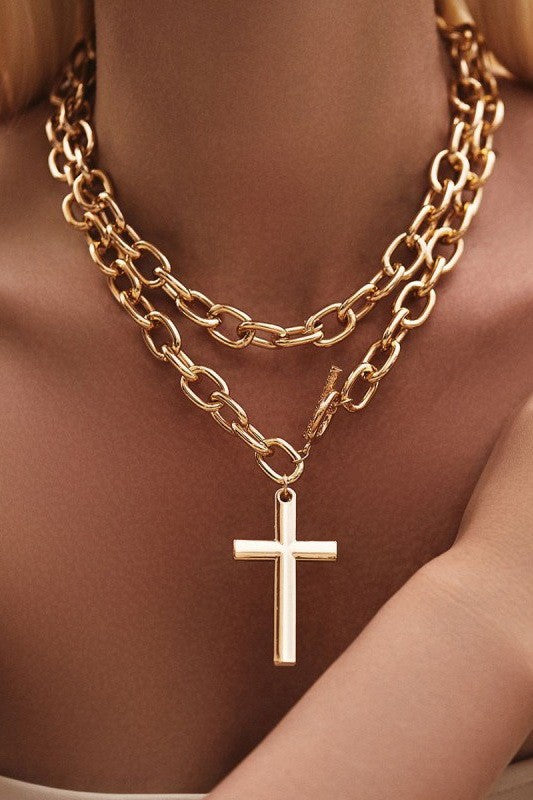 Statement Cross Toggle Necklace