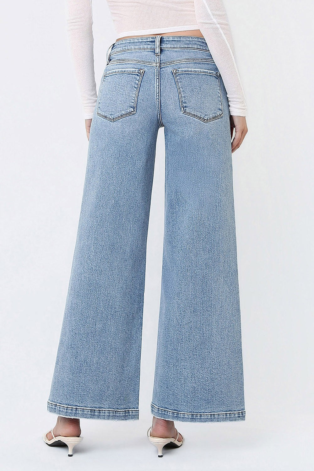 Mid-Rise Seam Detail Wide Leg Denim
