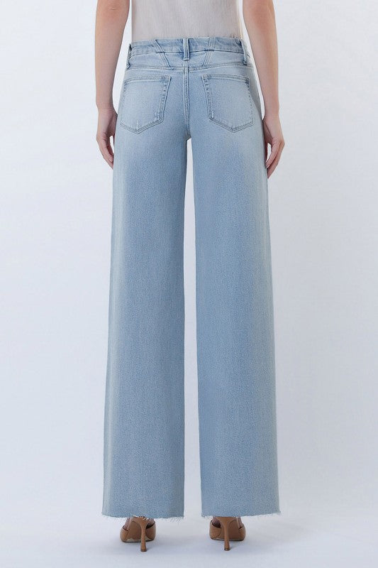 Mid-Rise Clean Cut Hem Wide Leg Denim