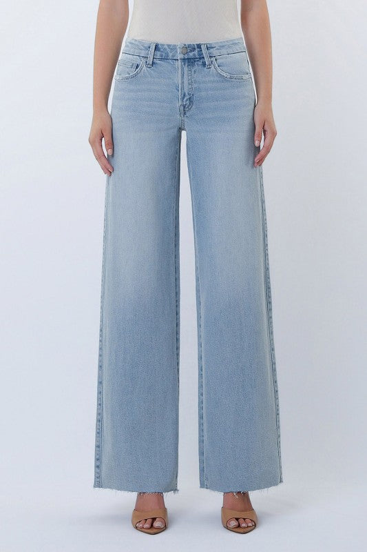Mid-Rise Clean Cut Hem Wide Leg Denim