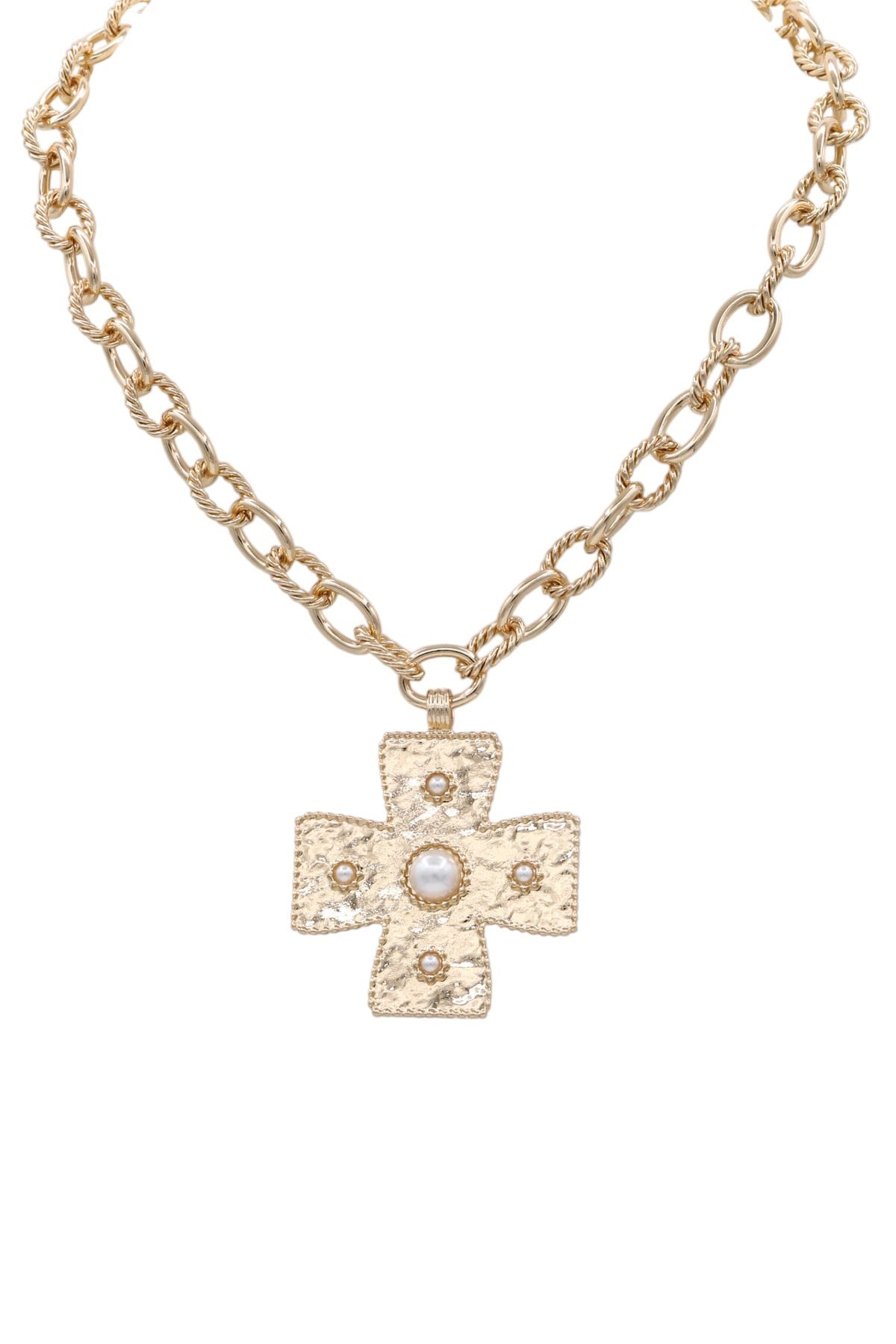Gold & Pearl Cross Necklace