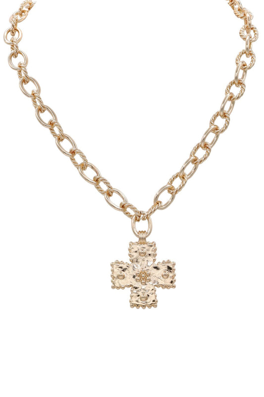 Bold Gold Cross Statement Necklace