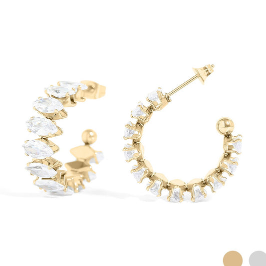 18K Gold Marquis Stone Hoop Earrings