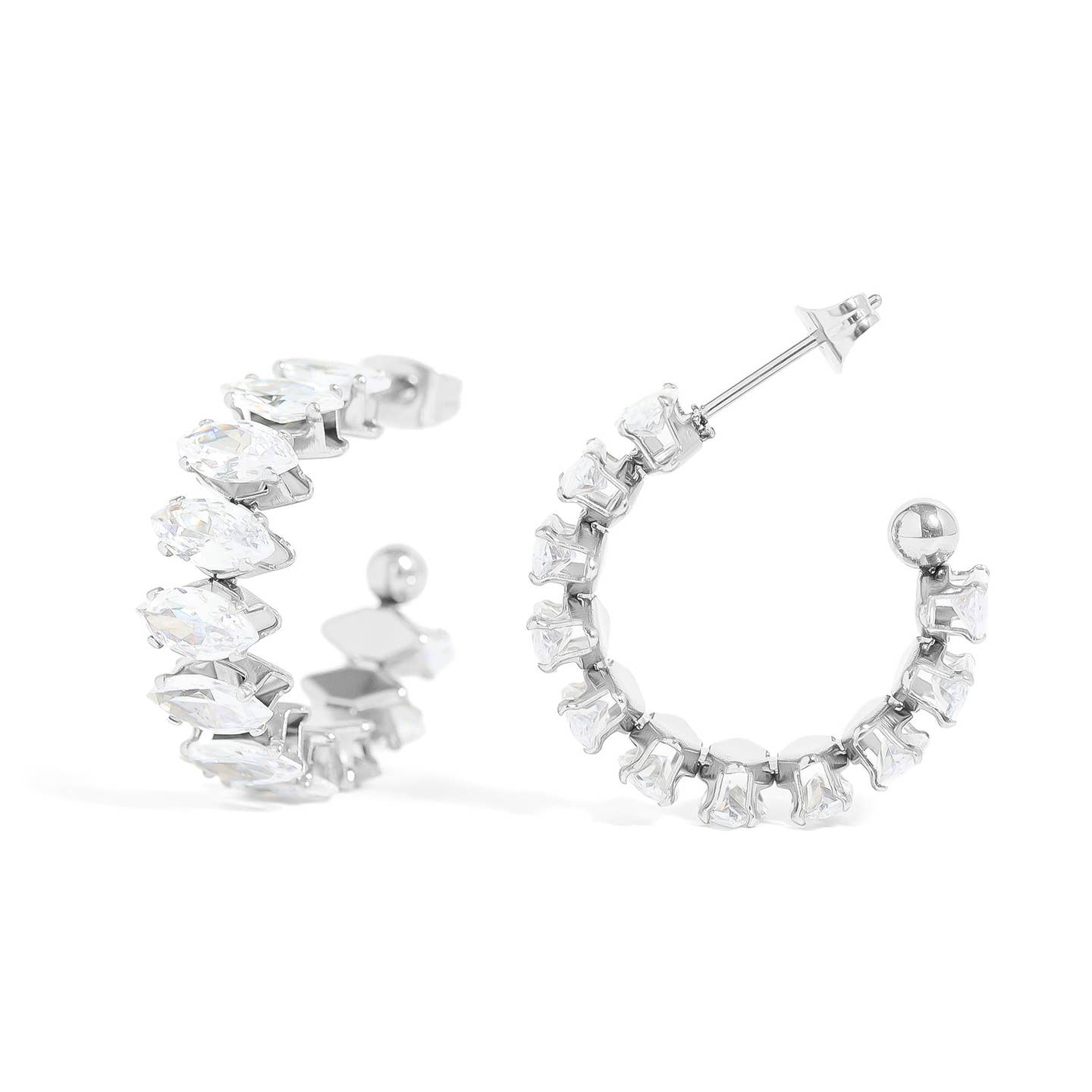 18K Silver Pvd Marquis Stone Hoop Earrings