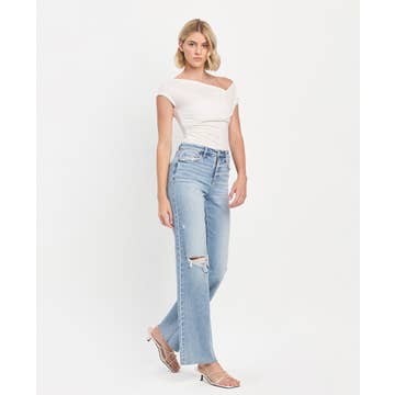 High Rise Raw Hem Wide Leg Jeans