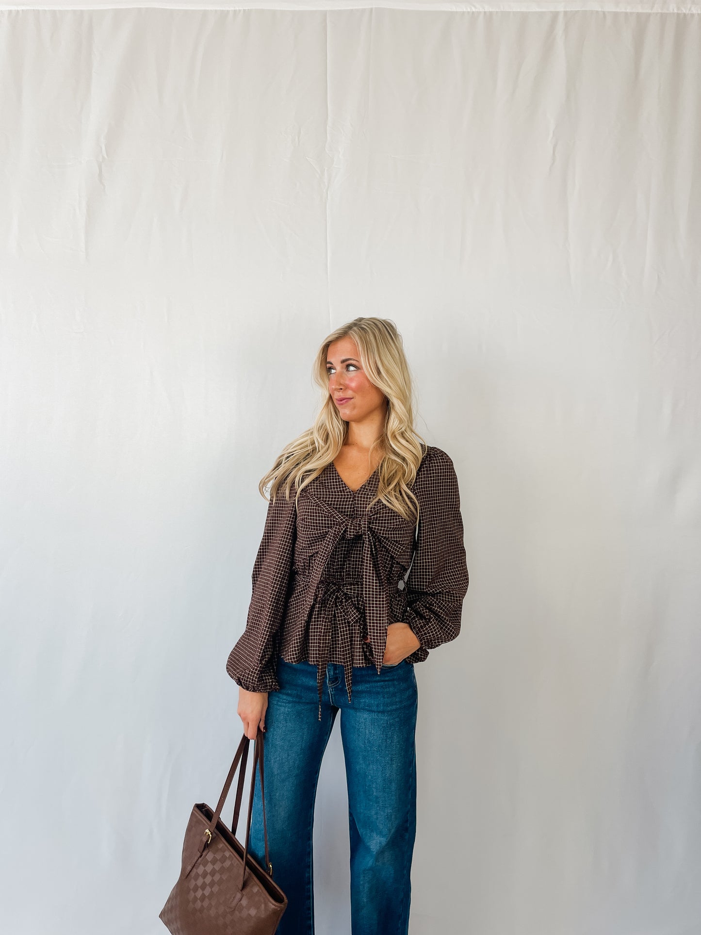 Mocha Gingham Blouse