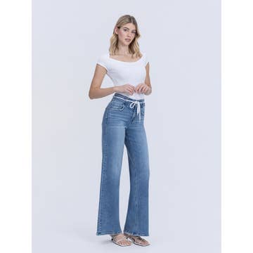 High Rise Drawstring Wide Jeans