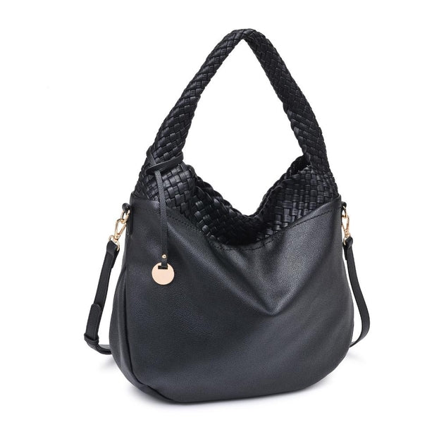 Maddie Black Woven Hobo Bag