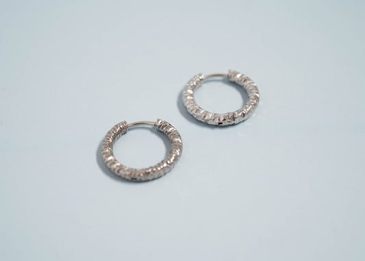 Stainless Steel Textured Huggie Hoop Earrings