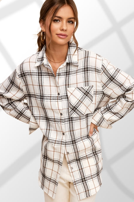 Encore Plaid Button Up (Bone)