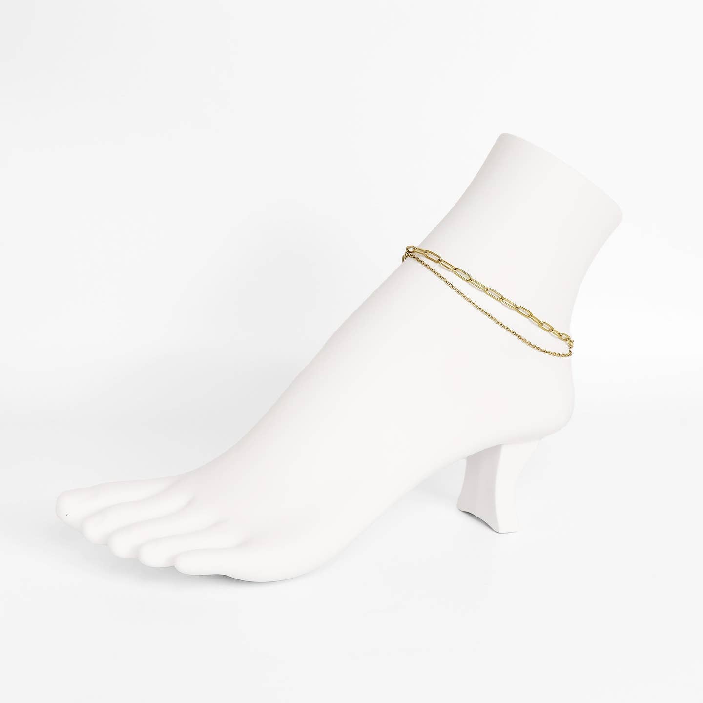 2-Row Gold Paperclip Chain Anklet