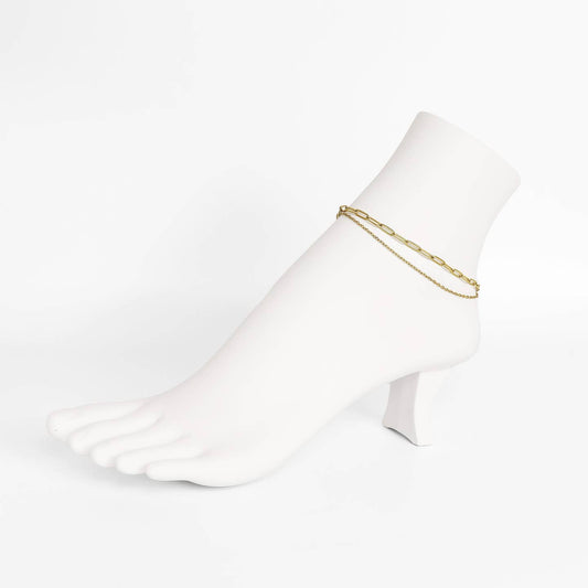 2-Row Gold Paperclip Chain Anklet