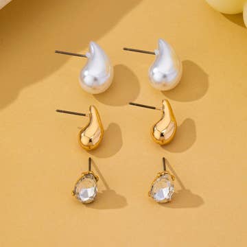 Teardrop Crystal Gold Pearl Trio