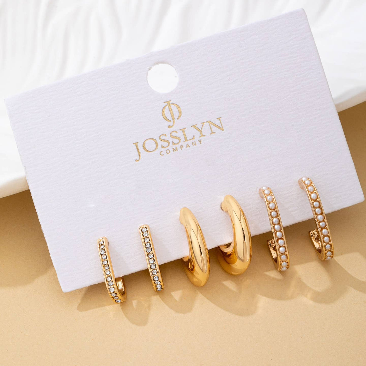 Rhinestone Pearl Huggie Hoop Trio