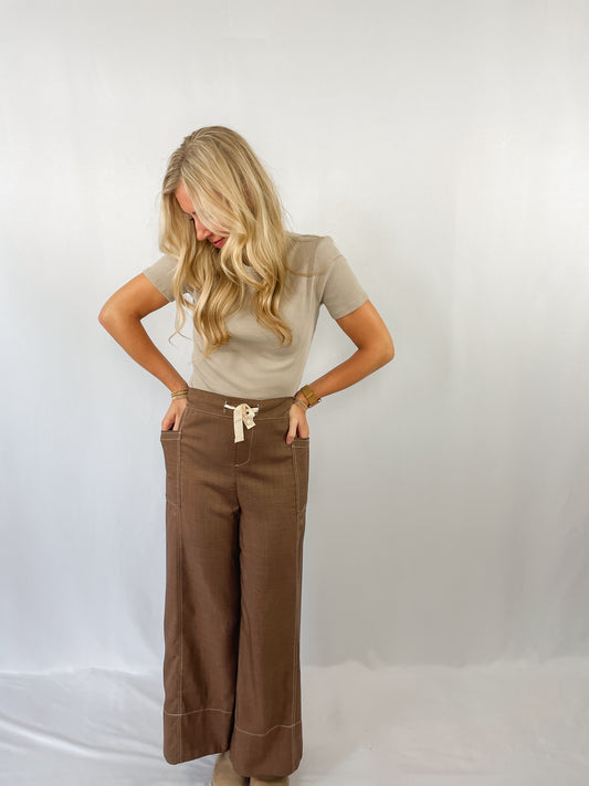 Mocha Stitch Wide Leg Cropped Pants