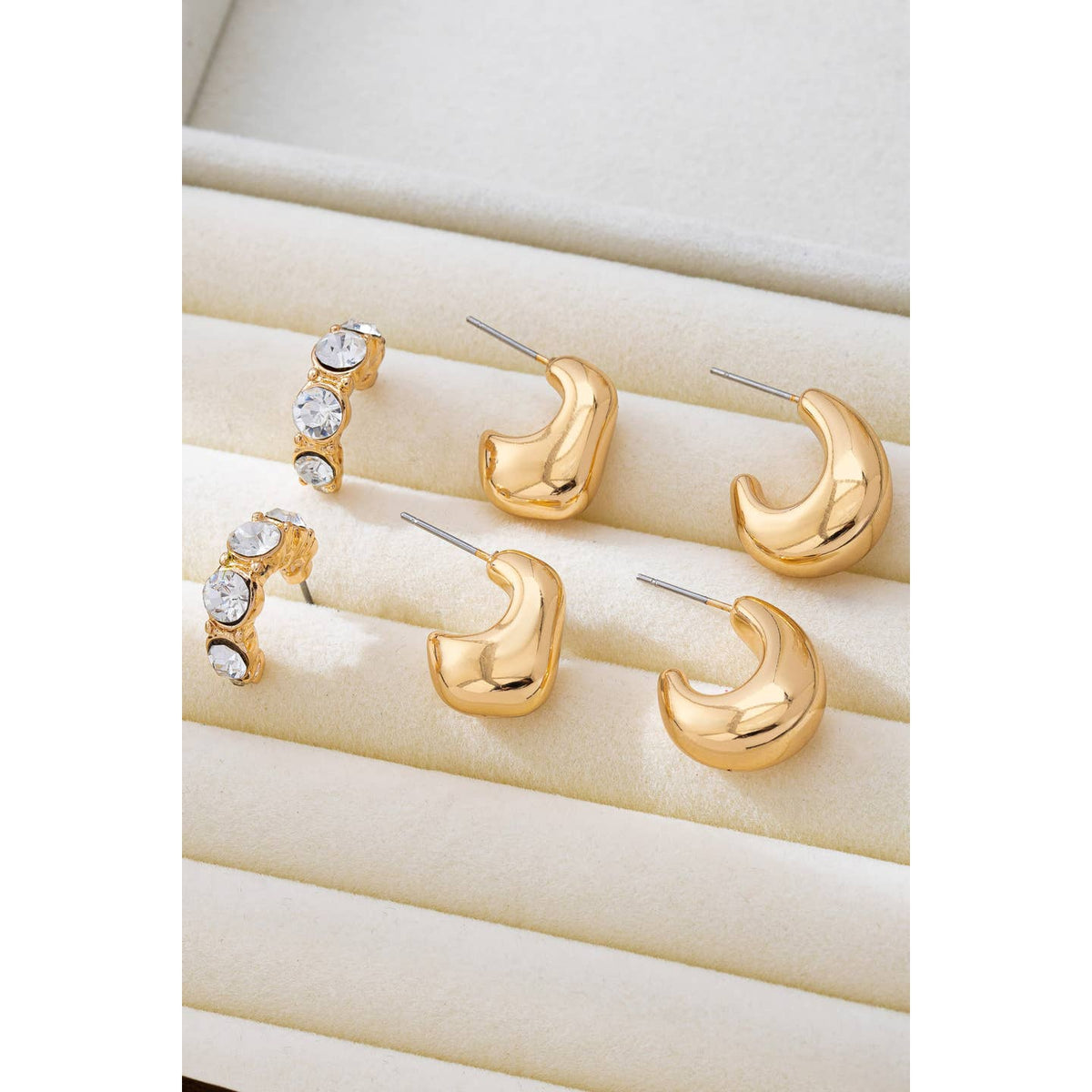 Rhinestone Geo Puffy Hoop Trio
