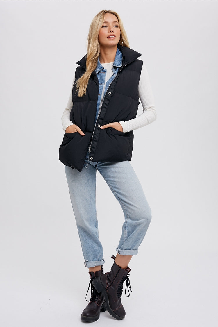 Denim Layer Puffer Vest (Black)