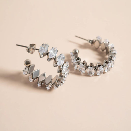 18K Silver Pvd Marquis Stone Hoop Earrings