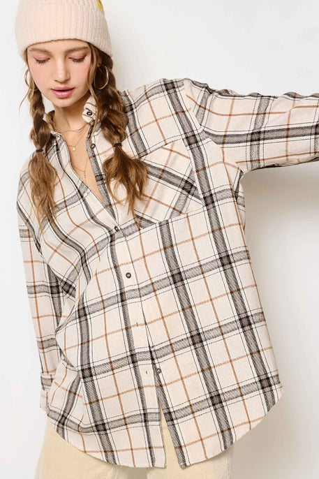 Encore Plaid Button Up (Bone)