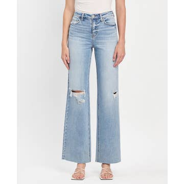 High Rise Raw Hem Wide Leg Jeans