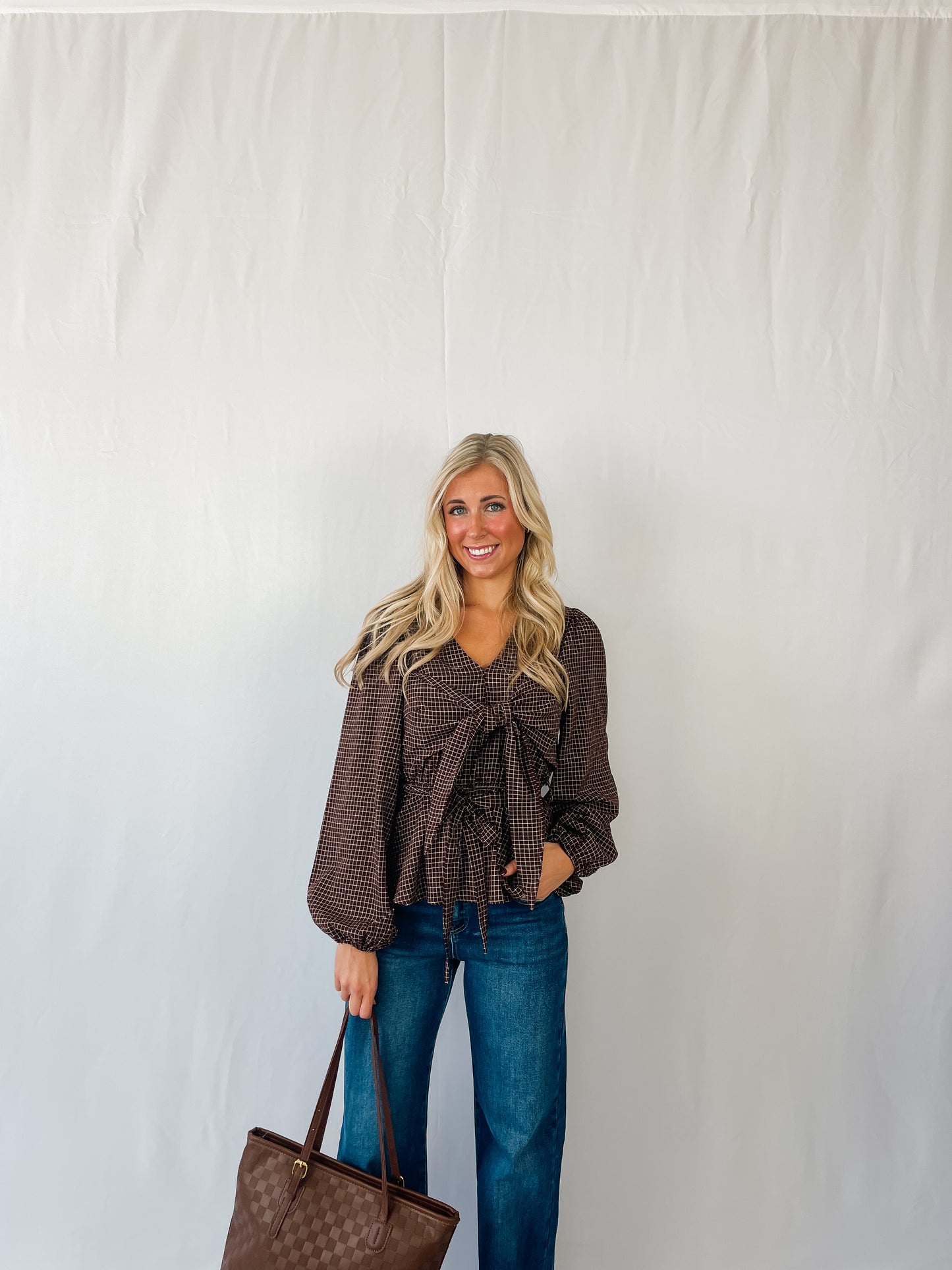 Mocha Gingham Blouse