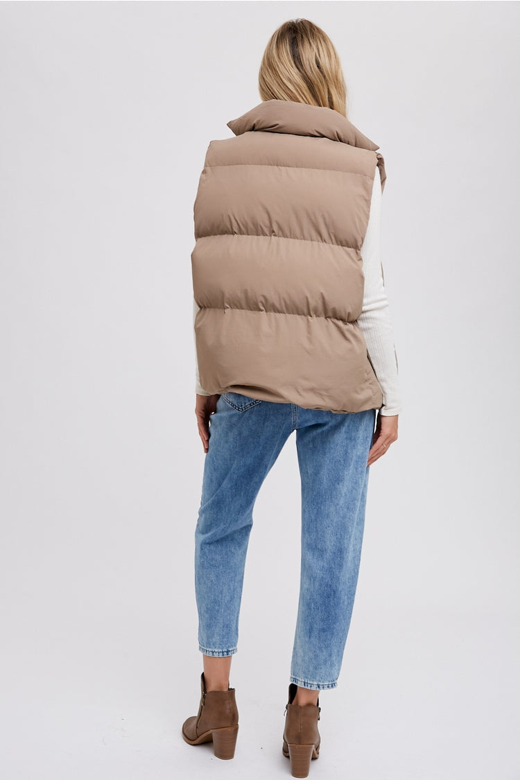 Denim Layer Puffer Vest (Mushroom)
