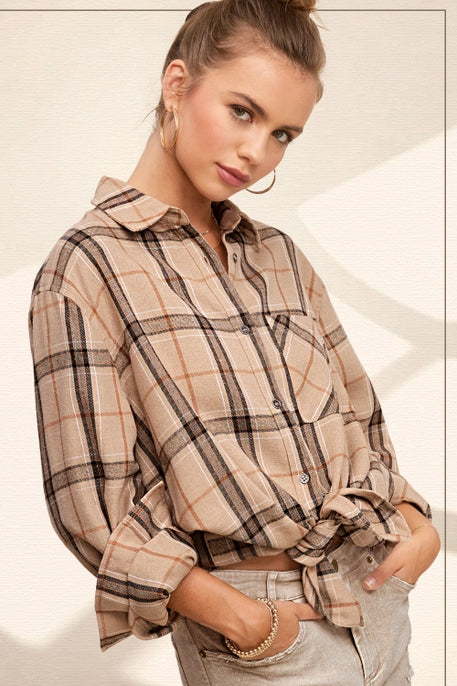 Encore Plaid Button Up (Tan)