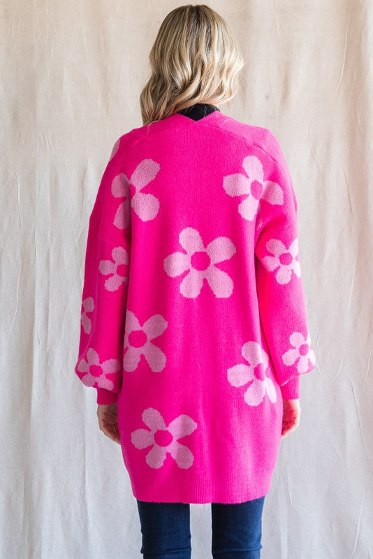 Pink Flower Knit Cardigan