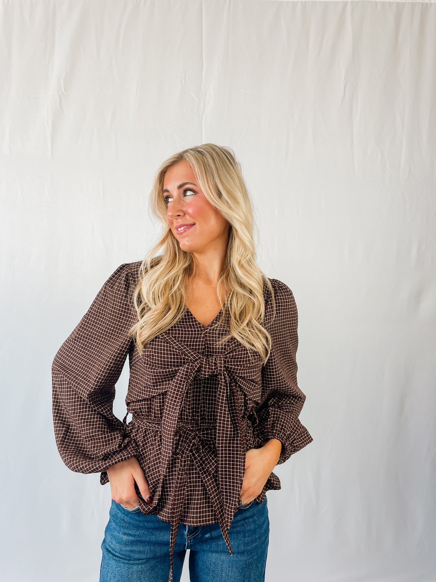 Mocha Gingham Blouse