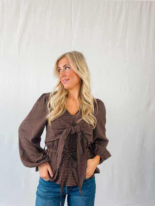 Mocha Gingham Blouse